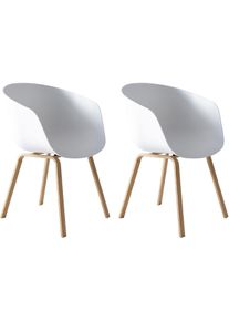 Schalenstuhl Salesfever "Lund Designer Esszimmerstuhl im 2er-Set", wei&szlig; (wei&szlig;, holzfarben), B:54,5cm H:77,5cm T:54cm, Kunststoff, St&uuml;hle, Schalenstuhl, Zweier-Set: Metallbeine mit edler Holzoptik