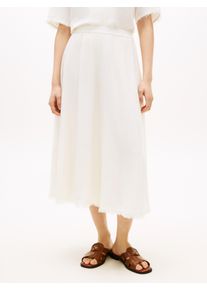 A-Linien-Rock Tommy Hilfiger "VIS/LINEN VOLUME MIDI SKIRT", Damen, Gr. L (42/44), ivory silk, Web, Obermaterial: 53% Leinen, 47% Viskose, unifarben, A-Linie ca. Mitte Wade, R&ouml;cke A-Linien-Rock, Leinen-Mix mit feinen Falten, Relaxed Fit