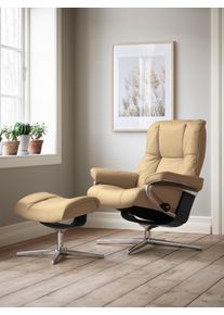 Relaxsessel stressless "Mayfair", beige (sand paloma), B:79cm H:102cm T:73cm, Leder PALOMA: PALOMA ist ein durchgef&auml;rbtes Semianilin-M&ouml;belleder mit nat&uuml;rlicher Narbung., Sessel, Relaxsessel, mit Hocker, mit Cross Base, Gr&ouml;&szlig;e S, M & L, Holzakzent Schwarz