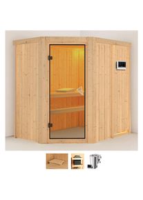 Sauna Karibu "Swantje", beige (naturbelassen), Bio-Ofen, externe Steuerung, 3,6 kW, Saunen, Sauna, Ofen 3,6 kW Bio-Ofen externe Strg. easy