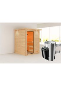 Sauna Karibu "Sandy" mit bronzierter T&uuml;r und Kranz, naturbelassen", beige (naturbelassen), Saunaofen, integrierte Steuerung, 230 kW, Saunen, Sauna, aus hochwertiger nordischer Fichte