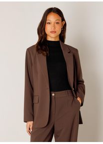 Jackenblazer Base Level "Yella", Damen, Gr. 46, braun, Web, Obermaterial: 80% Polyester, 16% Viskose, 4% Elasthan, unifarben, normal h&uuml;ftbedeckend, tiefer V-Ausschnitt, Blazer Jackenblazer, mit 1-Knopf-Verschluss und Viskose