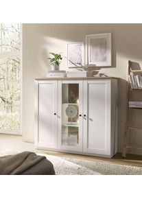 Highboard OTTO HOME "Brest, Schrank im Landhausstil, Sideboard, zeitloses Stauraumelement", wei&szlig; (wei&szlig; matt, eiche ge&ouml;lt dekor), B:139cm H:122cm T:43cm, Holzwerkstoff, Sideboards, Highboard, schwarze Metallgriffe, ausreichend Stauraum, Glast&uuml;r, 139 cm breit