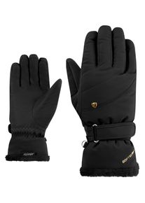 Skihandschuhe Ziener "KEAKA-Z AQUASHIELD PrimaLoft DAMEN", Damen, Gr. 8,5, schwarz (schwarz.gold art), Materialmix, Handschuhe Skihandschuhe, wasserdicht, winddicht, atmungsaktiv, extra warm, Pl&uuml;schfutter
