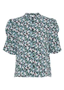 Kurzarmbluse Ichi "Damen Kurzarm-Bluse IXNINA", Damen, Gr. 38, blau (total eclipse with blau flowers), Obermaterial: 100% Polyester PES., Blusen Kurzarmbluse