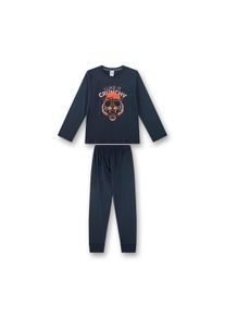 Schlafanzug Sanetta "Pyjama Pyjama Teens I like it crunchy lang", Jungen, Gr. 176, blau (dunkelblau), Obermaterial: 100% Baumwolle CO., Homewear-Sets Schlafanzug