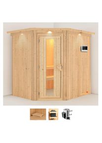 Sauna Karibu "Laila", beige (naturbelassen), Saunaofen, externe Steuerung, 3,6 kW, Saunen, Sauna, Ofen 3,6 kW externe Strg.easy