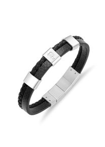 Armband Police "Unity", schwarz (schwarz, edelstahlfarben), Armb&auml;nder, Herren, 22cm, Edelstahl Leder, Edelstahl, Leder, Armband