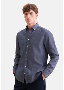 Businesshemd Seidensticker, Herren, Gr. 3XL (48), normale &Auml;rmell&auml;ngen, blau (indigo blau), 100% Baumwolle, gestreift, regular fit, 2-Knopf-Manschette, Hemden Businesshemd, Regular 1/1 Button-Down-Kragen Gestreift