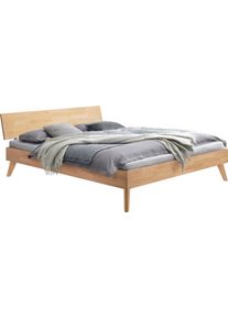 Holzbett Hasena "Ancona", braun (eiche binaco, ge&ouml;lt, eiche binaco, ge&ouml;lt), B:106cm H:74cm L:214cm, Eiche massiv, Betten, Holzbett, Fu&szlig;h&ouml;he 20 cm