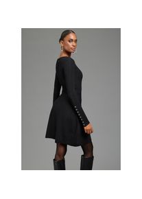 Bruno Banani, Damen, Strickkleid Ohne Taschen figurbetonte Passform, mit ausgestelltem Saum, ohne Kragen, unifarben, schwarz, 38 - N-Gr, Bruno Banani 