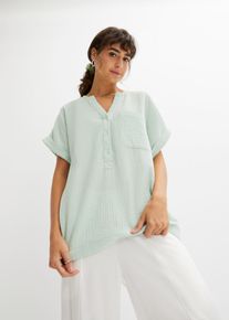 Kurzarmbluse bonprix, Damen, Gr. 52, gr&uuml;n (hellschilf), Obermaterial: 100% Baumwolle, loose fit, Blusen Kurzarmbluse, aus Baumwolle, loose fit Passform, mit aufgesetzter Tasche