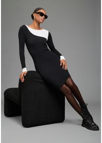Strickkleid Bruno Banani, Damen, Gr. 36, N-Gr, schwarz-wei&szlig; (schwarz, wei&szlig;), Strick, Obermaterial: 70% Viskose, 30% Polyamid, unifarben mit Farbeinsatz, sehr figurbetont mini, Rundhals, B&uuml;ndchen, Kleider Strickkleid, mit figurbetonter Passform, auch in gro&szlig;en Gr&ouml;&szlig;en