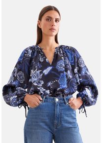 Schlupfbluse Seidensticker, Damen, Gr. 6XL (52), blau (schwarz), 100% Viskose, gemustert, regular fit, Rundhals, Blusen Schlupfbluse, 1/1 Rundhals Druck
