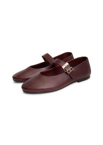 Riemchenballerina Tommy Hilfiger "TH BUCKLE LEATHER BALLERINA", Damen, Gr. 38, Baumwolle Leder, braun (dunkelrot), Nappaleder, Schuhe Riemchenballerina, Businessschuh, mit verstellbarer Schnalle &uuml;ber den Rist, schmale Form.