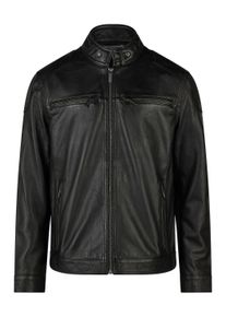 Winterjacke Bugatti "BUFILIPPO", Herren, Gr. 52, schwarz, Obermaterial: 100% Lammleder LEL. Futter: 50% Baumwolle CO. 50% Polyester PES. 50% Baumwolle CO. 50% Polyester PES., uni, regular fit, ohne Ausschnitt, Jacken Winterjacke, mit Rei&szlig;verschlusstaschen