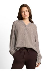Langarmbluse Tom Tailor "Regular", Damen, Gr. 44, schwarz-wei&szlig; (small braun dot print), Web, Obermaterial: 100% Viskose, unifarben, regular fit h&uuml;ftbedeckend, Rundhals, 1-Knopf-Manschette, Blusen Langarmbluse, Sommerbluse im Tunika-Style - Viskose