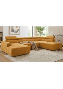 Wohnlandschaft OTTO HOME "Ballerup 359 x 228 cm, auch mit verstellbarer Sitztiefe", gelb (curry), B:359cm H:80cm T:228cm, 100% Polyester, Sofas, Wohnlandschaft, Kopfteile verstellbar, aus pflegeleichtem, weichem Bezugsstoff, U-Form