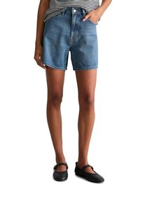 Marc O'Polo Jeansshorts MARC O'POLO DENIM "Model Filda relaxed aus Rigid Denim", Damen, Gr. 25, N-Gr, blau (medium blau), Denim/Jeans, Obermaterial: 100% Baumwolle, relaxed fit ca. Mitte Oberschenkel, Jeans Jeansshorts, hohe Leibh&ouml;he