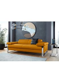 2-Sitzer W.Schillig "finn", gelb (brandy s37), B:210cm H:71cm T:106cm, Flachgewebe S22 (100% Polyester);Stoff S37 (100% Polyester);Longlife Xtra-Leder Z59: Glattleder mit modischer Pr&auml;gung. Hautst&auml;rke 0, 9 - 1, 1 mm, Sofas, 2-Sitzer, German Design Award 2016, Fu&szlig;gestell Chrom gl&auml;nzend, Breite 210 cm