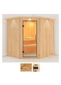 Sauna Karibu "Stine", beige (naturbelassen), ohne Ofen, (ohne Ofen), Saunen, Sauna, ohne Ofen