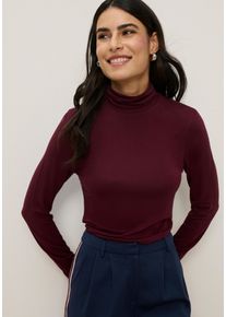 Rollkragenshirt Tamaris "mit figurbetontem Schnitt, aus flie&szlig;ender Viskose-Qualit&auml;t", Damen, Gr. 48, bordeaux, Jersey, Obermaterial: 95% Viskose, 5% Elasthan, unifarben, Basic, figurbetont h&uuml;ftlang, Shirts Rollkragenshirt, Langarm, Basic, aus elastischem Material, Topseller