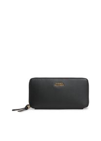 Geldb&ouml;rse Tommy Hilfiger "TH LEATHER LRG ZA WALLET", Damen, schwarz, Leder, Kleinlederwaren Geldb&ouml;rse, Damen Geldbeutel, Portemonnaie mit Detail in Reptilienoptik