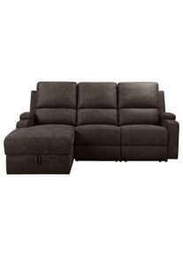 Ecksofa OTTO HOME "NAPORI Microfaser, Multimediasofa, L-Form", braun (anthrazit), B:210cm H:102cm T:155cm, 100% Polyester, Sofas, Ecksofa, man. oder elektr. Relaxfuntion, USB-A bei elektr. Variante, Staukasten