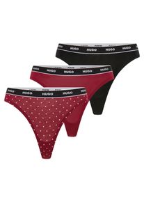 String HUGO UNDERWEAR "TRIPLET THONG DESIGN", Damen, Gr. M, 3 Stk., bunt (open rot 645), Jersey, Obermaterial: 95% Baumwolle, 5% Elasthan, Unterhosen String, wiederholendes Logo am Bund