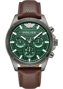 Multifunktionsuhr Police "MALAWI", braun, Armbanduhren, Herren, Multifunktionsuhr, Quarzuhr, Armbanduhr, Herrenuhr, Lederarmband, analog, Wochentag
