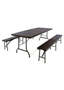 Garten-Essgruppe Vcm "3-tlg. Bierzeltgarnitur Set Sitzgruppe Tisch Bank", braun, B:25cm T:180cm, Obermaterial: 100% Kunststoff plastic., Sitzm&ouml;bel-Sets, Garten-Essgruppe
