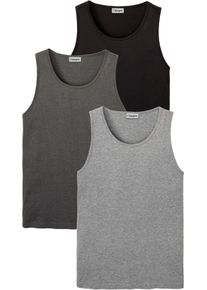 Tanktop bonprix, Herren, Gr. 72/74, grau (grau meliert, anthrazit meliert, schwarz), Jersey, Obermaterial: 70% Baumwolle, 30% Viskose, mehrfarbig, meliert, unifarben, regular fit h&uuml;ftbedeckend, Rundhals, Tops Tanktop, Regular Fit, Rundhalsausschnitt