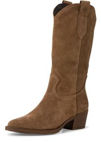 Westernstiefel Tamaris, Damen, Gr. 36, Normalschaft, braun, Veloursleder, unifarben, Schuhe Westernstiefel, Blockabsatz, Cowboystiefel in spitzer Form