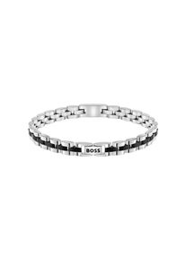 Gliederarmband BOSS "ARCHER", silber (edelstahlfarben, schwarz), Armb&auml;nder, Herren, 21cm, Edelstahl, Gliederarmband, Emaille
