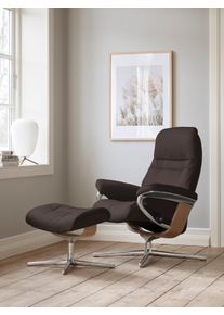 Relaxsessel stressless "Sunrise", braun (chocolate paloma), B:79cm H:103cm T:73cm, Leder PALOMA: PALOMA ist ein durchgef&auml;rbtes Semianilin-M&ouml;belleder mit nat&uuml;rlicher Narbung., Sessel, Relaxsessel, mit Hocker, mit Cross Base, Gr&ouml;&szlig;e S, M & L, Holzakzent Eiche