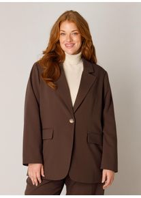 Jackenblazer Base Level Curvy "Yelena", Damen, Gr. 54/56, braun, Web, Obermaterial: 80% Polyester, 16% Viskose, 4% Elasthan, unifarben, tailliert h&uuml;ftbedeckend, tiefer V-Ausschnitt, Blazer Jackenblazer, mit gro&szlig;en Knopf
