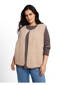 Fleeceweste Tom Tailor PLUS "TTP Sweatshirt", Damen, Gr. 48, gravel beige, Fleece, Obermaterial: 100% Polyester, unifarben, l&auml;ssig geschnitten h&uuml;ftbedeckend, Rundhals, Westen Fleeceweste, mit Druckkn&ouml;pfen / Gro&szlig;e Gr&ouml;&szlig;en