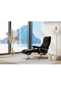 Relaxsessel stressless "View", schwarz (schwarz batick), B:91cm H:110cm T:85cm, Leder BATICK: BATICK ist ein leicht korrigiertes, durchgef&auml;rbtes und genarbtes M&ouml;belleder, bei dem die meisten Unebenheiten und Spuren in der Regel entfernt wurden., Sessel, Relaxsessel, mit Hocker, mit Cross Base, Gr&ouml;&szlig;e S, M & L, Holzakzent Wenge