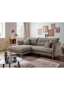 Ecksofa Home Affaire "Levke, 255 x 180 cm, modern und bequem", grau (grau, braun), B:255cm H:94cm T:180cm, 93% Polyester, 7% Polyamid, Sofas, Ecksofa, zwei verschiedene Fu&szlig;farben w&auml;hlbar
