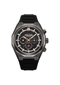 Chronograph Police "Steward", rosa (schwarz, schwarz), Armbanduhren, Herren, Chronograph, Quarzuhr, Armbanduhr, Herrenuhr, Silikonarmband, analog, Stoppfunktion