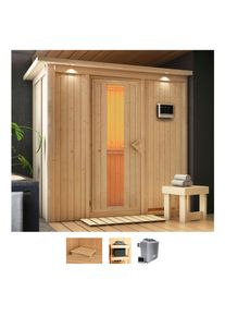 Sauna Karibu "Vada", beige (naturbelassen), Saunaofen, externe Steuerung, 9 kW, Saunen, Sauna, Ofen 9 KW externe Strg easy