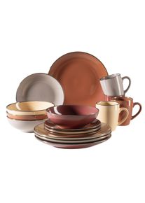 M&auml;ser Kombiservice M&Auml;SER "Metallic Rim", braun (rot, braun, orange, beige), 16, Geschirr-Sets, Kombiservice