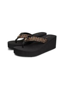 Zehentrenner Tommy Hilfiger "TH WEDGE SUMMER SANDAL MONO", Damen, Gr. 38, schwarz, Textil, Schuhe Zehentrenner, Keilabsatz, Plateau, Dianette mit TH-Logoprint