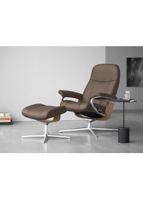 Relaxsessel stressless "Consul", braun (mole batick), B:91cm H:102cm T:79cm, Leder BATICK: BATICK ist ein leicht korrigiertes, durchgef&auml;rbtes und genarbtes M&ouml;belleder, bei dem die meisten Unebenheiten und Spuren in der Regel entfernt wurden., Sessel, Relaxsessel, mit Cross Base, Gr&ouml;&szlig;e S, M & L, Holzakzent Eiche, in 2 Bezugsqualit&auml;ten lieferbar