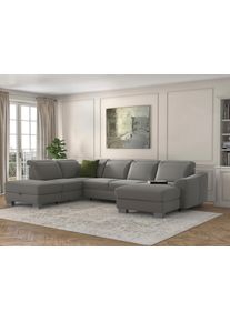Sit & More Wohnlandschaft SIT & MORE "Dundee U-Form", grau, B:338cm H:86cm T:219cm, Sofas, Wohnlandschaft, mit Federkern und Edelstahlf&uuml;&szlig;en, wahlweise mit Kopfteilverstellung