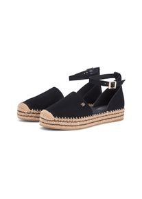 Riemchenballerina Tommy Hilfiger "TH PLATFORM ESPAD SUEDE STRAP", Damen, Gr. 42, schwarz, Veloursleder, Schuhe Riemchenballerina, Sommerschuh, Plateausandalette mit verstellbarem Fersenriemchen