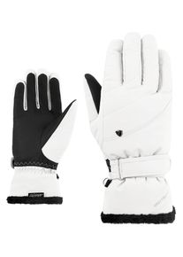 Skihandschuhe Ziener "KEAKA-Z AQUASHIELD PrimaLoft DAMEN", Damen, Gr. 8, schwarz-wei&szlig; (wei&szlig;), Materialmix, Handschuhe Skihandschuhe, wasserdicht, winddicht, atmungsaktiv, extra warm, Pl&uuml;schfutter