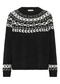 Strickpullover CREAM "Strickpullover CRCherrie", Damen, Gr. L, schwarz (pitch schwarz with wei&szlig; jaquard), Obermaterial: 32% Polyacryl PAN. 32% Polyester PES. 20% Wolle mw. 12% Nylon NY. 4% Elasthan EL., Pullover Strickpullover