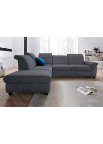Ecksofa DOMO collection "Sully komfortables Sofa, L-Form", grau (dunkelgrau), B:263cm H:84cm T:220cm, Chenille (100% Polyester);MIcrofaser in Lederoptik (100% Polyester);Kunstleder SOFTLUX;Luxus-Microfaser(100% Polyester), Sofas, Ecksofa, wahlweise mit Bettfunktion und Kopf- bzw. R&uuml;ckenverstellung