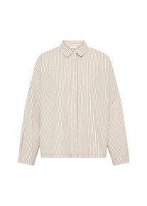 Langarmhemd Ichi "Damen Hemd langarm IHTAMANNA", Damen, Gr. 44, N-Gr, beige (birch, coffee bean stripe), Obermaterial: 100% Baumwolle CO., Hemden Langarmhemd
